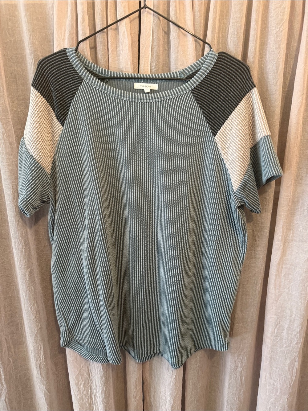 Maurices Striped Raglan Short Sleeve Tee - Blue, Black & Cream